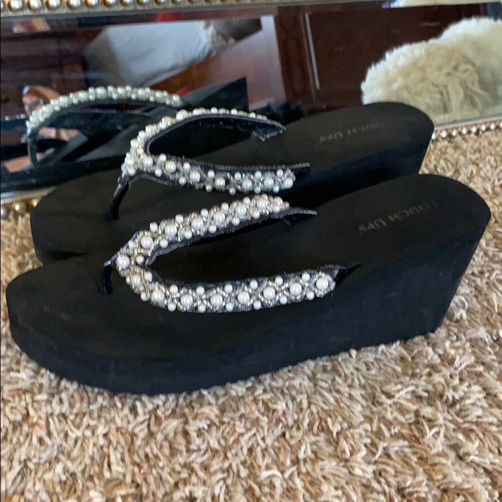 Wedge Flip Flops with pearl/bead detail